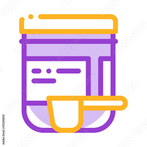 Supplements Bottle And Scoop Vector Thin Line Icon. Sportsman Plastic Container With Creatine Powder And Scoop Linear Pictogram. Dietary Protein Ingredient, Bar Bodybuilding Illustration