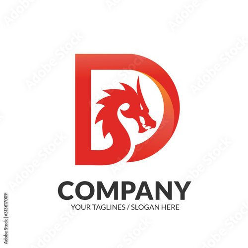 creative dragon with initial letter d logo concept