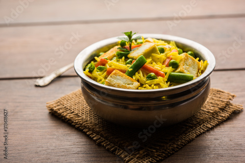 Vegetarian paneer biryani Or Panir Pulav, popular indian food