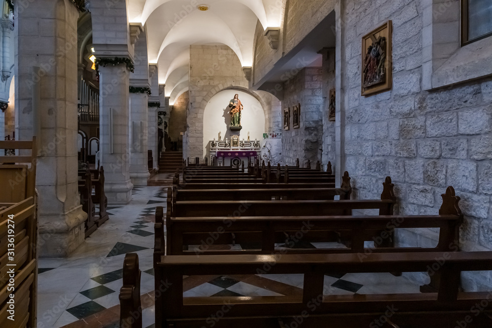 The interior of the Chapel of Saint Catherine in Bethlehem in Palestine
