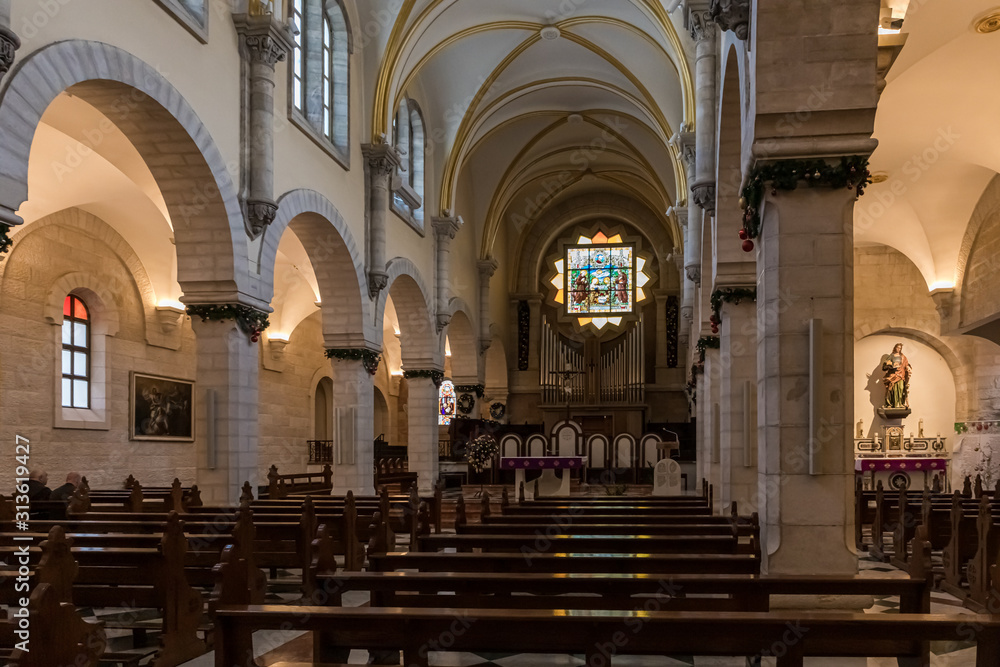 The interior of the Chapel of Saint Catherine in Bethlehem in Palestine