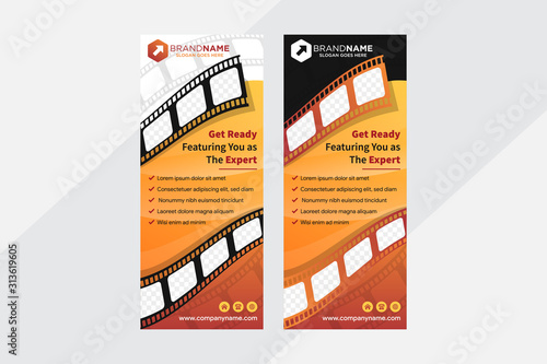 Set of Vector cinema festival vertical banner, poster background. wave roll film space for photo collage. entertainment concept. gradient orange color design compositions in retro style vector