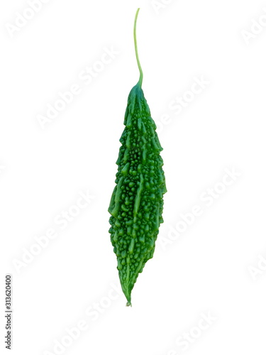 Balsam apple, Balsam pear, Bitter cucumber, Bitter gourd, Bitter melon, Carilla fruit (Momordica charantin Linn) isolated on white background. photo