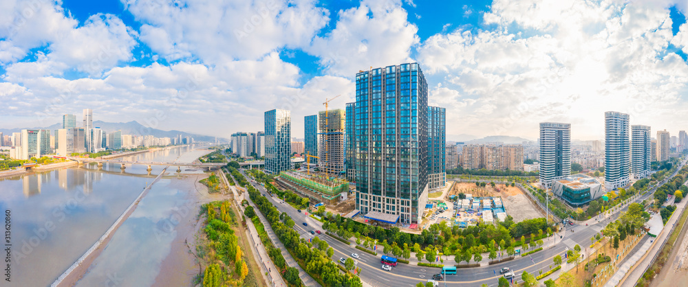 Urban scenery on both sides of minjiang river, fuzhou city, fujian province, China