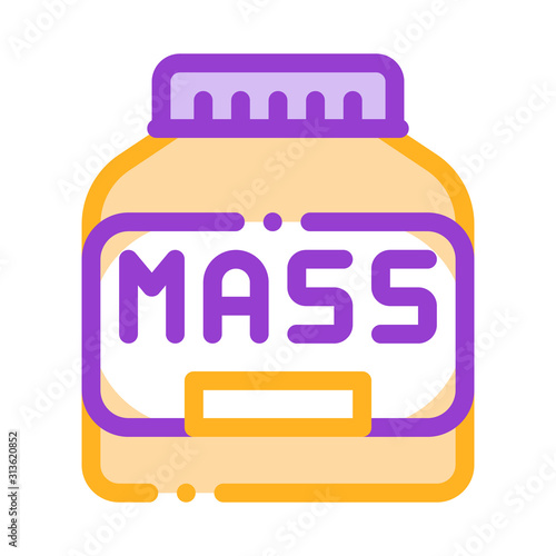 Mass Bottle Sport Nutrition Vector Thin Line Icon. Bio Balancers Healthy Muscle Sportsman Nutrition Package Linear Pictogram. Dietary Protein Ingredient, Bar Bodybuilding Illustration