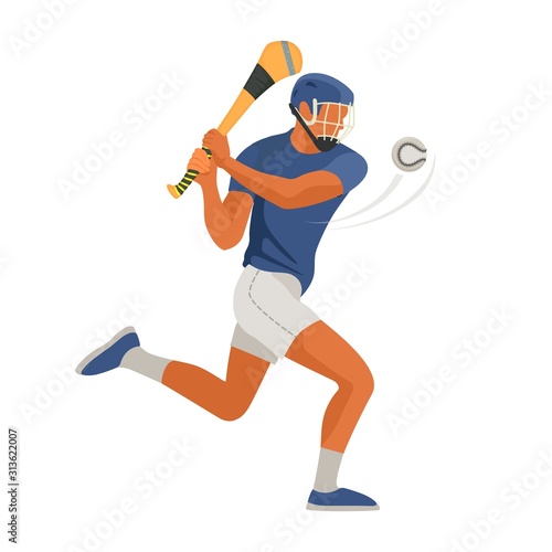 Gaelic game player play Irish Hurley sport. Vector