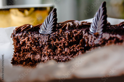 Freshly made delicious chocolate cake on white background © harmoony
