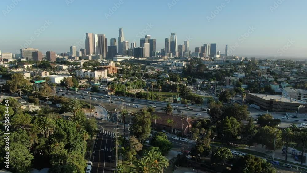 Hyperlapse Aerial Shot Los Angeles Downtown Sunset Skyline From Echo Park Right Hyperlapse Aerial Shot Los Angeles Downtown Sunset Skyline From Echo Park Right