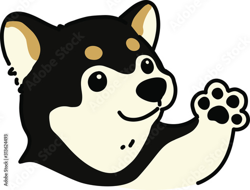 Outlined black Shiba Inu waving hand portrait