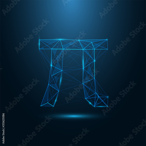 Low poly vector neon blue typography PI