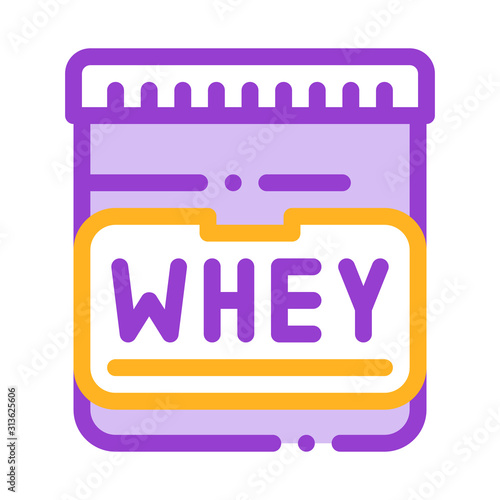 Whey Protein Container Sport Vector Thin Line Icon. Creatine Powder Sport Nutrition for Sportsman Linear Pictogram. Dietary Ingredient, Bar for Bodybuilding Illustration