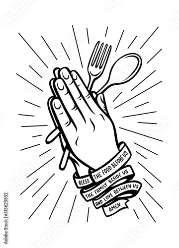 Bless the food kitchen typography. Vector vintage illustration.