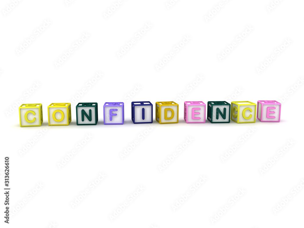 3D Rendering of cute letters saying CONFIDENCE 3D Rendering of cute letters saying CONFIDENCE