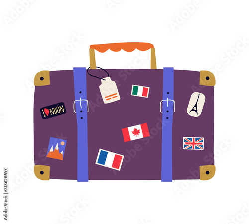 Vector travel and trip concept flat design of suitcase isolated on white background. Tourism illustration with luggage