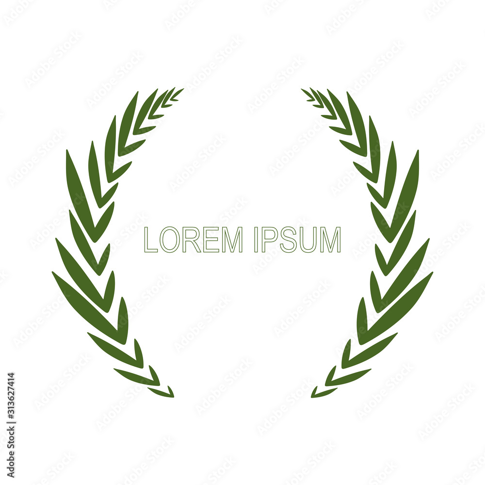  Wreath of green leaves, logo, finished design .Vector illustration.