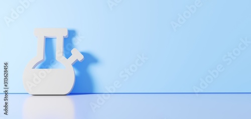 3D rendering of white symbol of bong icon leaning on color wall with floor reflection with empty space on right side