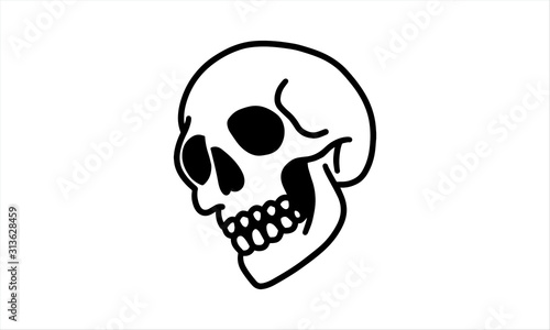 Human skulls hand drawn from the side. Line art vector illustration