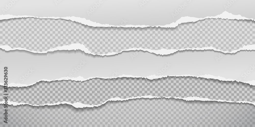 Pieces of torn horizontal white paper pieces with soft shadow are on squared background for text. Vector illustration Pieces of torn horizontal white paper pieces with soft shadow are on squared background for text. Vector illustration