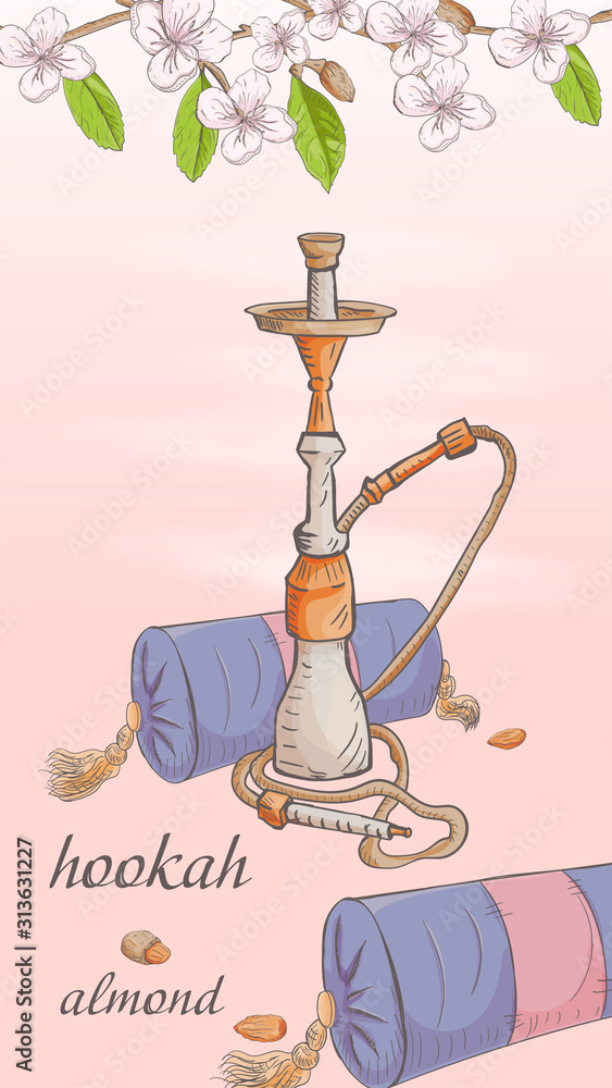 banner hookah with pillow nature plant almond branch fruit nuts flowers for decoration design banner hookah with pillow nature plant almond branch fruit nuts flowers for decoration design