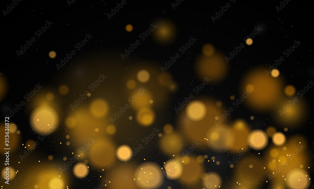 Abstract magical background with bokeh lights effect, black and white, silver, gold glitter for Christmas, for your banner, post