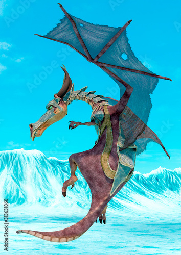 dragon cartoon with armor hunting on ice