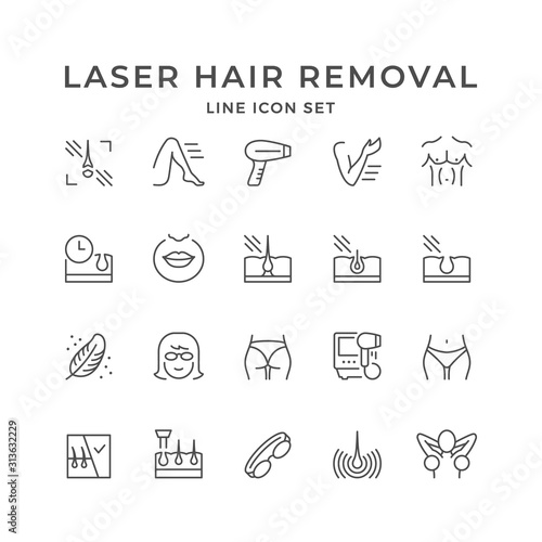 Set line icons of laser hair removal