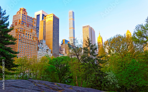 Central park New York West, great design for any purposes. Midtown Manhattan, USA. View with Skyline of Skyscrapers architecture in NYC. Nature background. Urban cityscape. NY, US photo