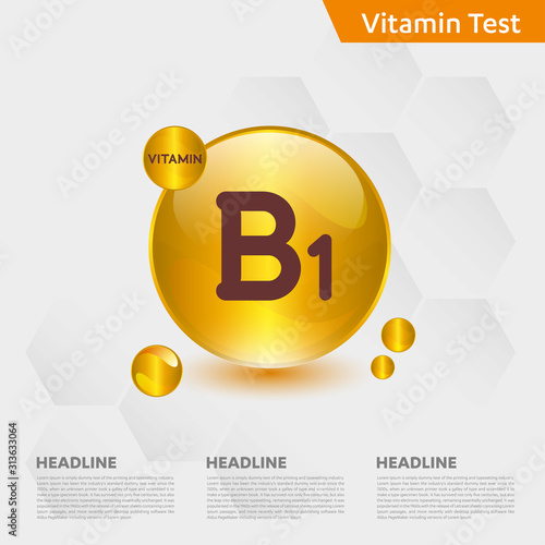 Vitamin B1 icon Drop collection set, cholecalciferol. golden drop Vitamin complex drop. Medical for heath Vector illustration