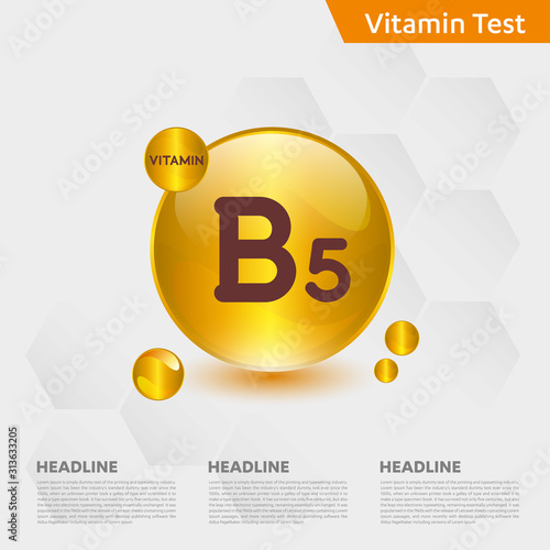 Vitamin B5 icon Drop collection set, cholecalciferol. golden drop Vitamin complex drop. Medical for heath Vector illustration