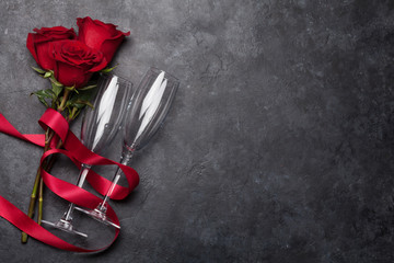 Valentines day card with rose flower bouquet