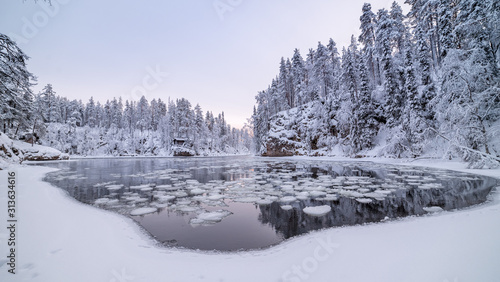 winter landscape with Oulanka river and trees