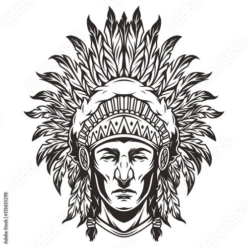 Vintage monochrome indian chief head