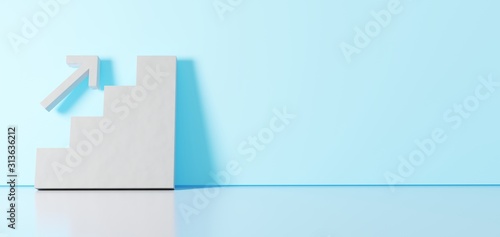 3D rendering of white symbol of promotion icon leaning on color wall with floor reflection with empty space on right side