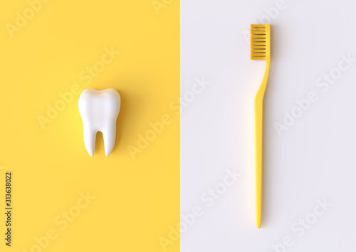 Foto Toothbrush and white tooth on a yellow background