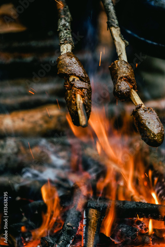 Sausage  roasting on the fire © sercansamanci