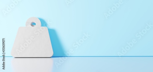 Fotografie 3D rendering of white symbol of weight hanging icon leaning on color wall with f
