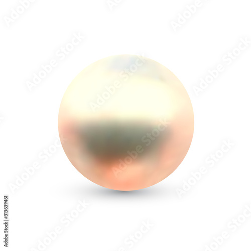 Vector illustration of single shiny natural white sea oyster pearl with light effects isolated on white background. Beautiful 3D shining realistic pearl for luxury accessories.