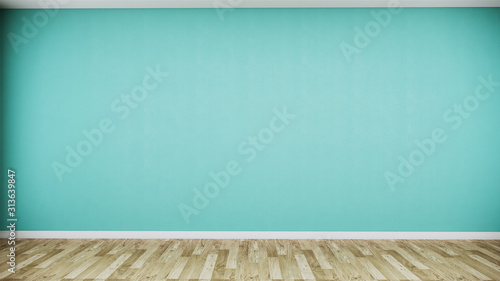 Empty room mint on wooden floor interior design. 3D rendering