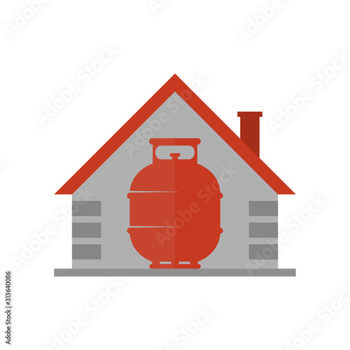 House and LPG cooking gas cylinder. Flat style illustration. Isolated on white background. 
