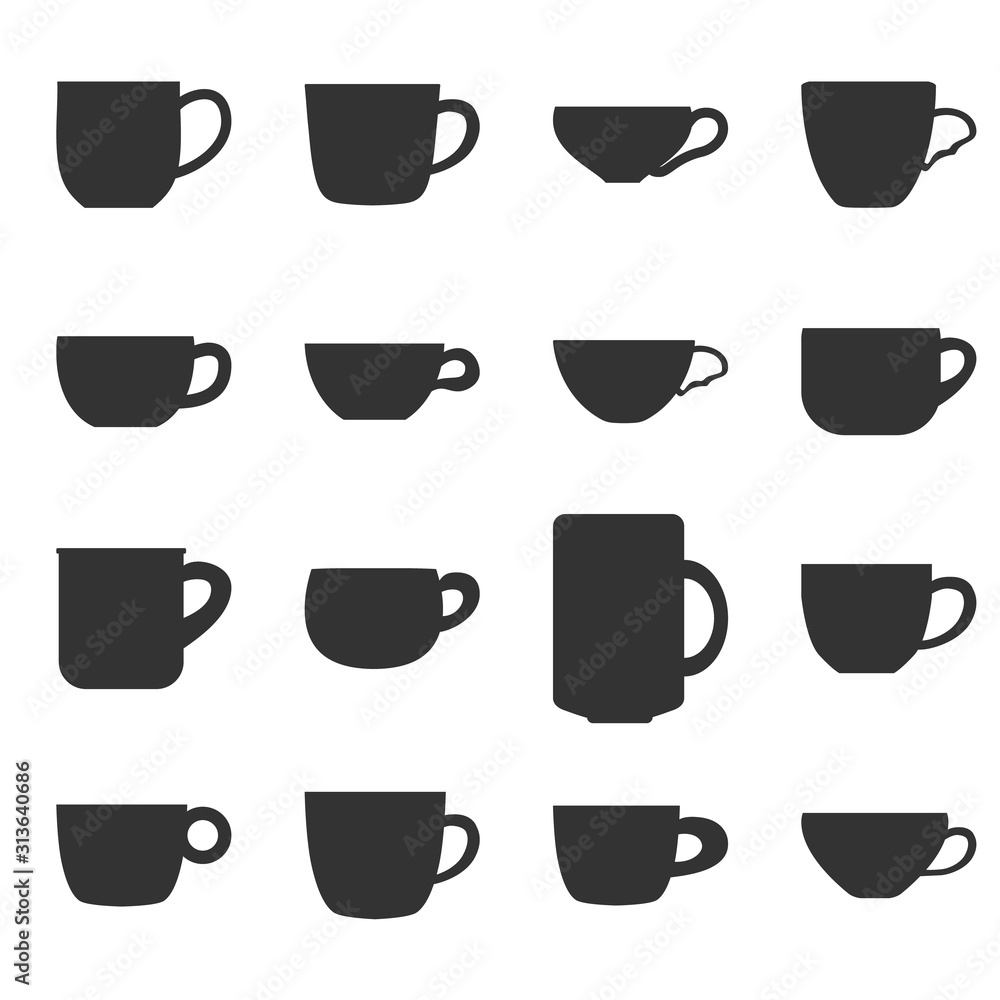 tea or coffee cups collection. Vector icons set. Cafe symbols tea or coffee cups collection. Vector icons set. Cafe symbols