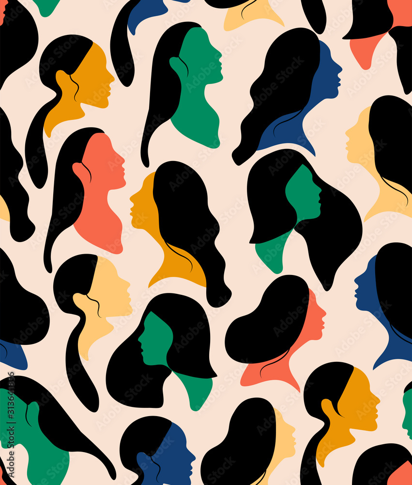 International Women's Day. Vector seamless pattern with women faces. Flat illustration International Women's Day. Vector seamless pattern with women faces. Flat illustration