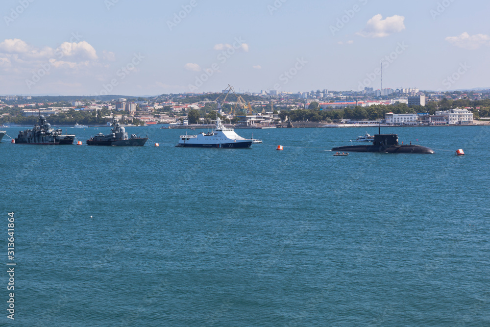 Formation of warships in the Sevastopol Bay, Crimea