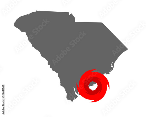 Karte von South Carolina und Hurrikansymbol