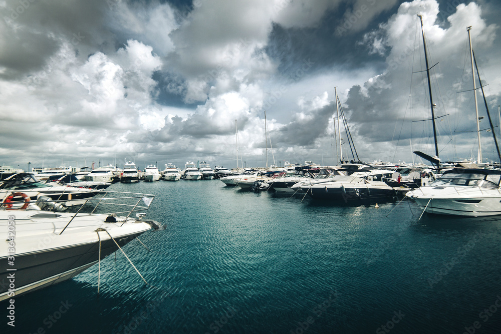 Fototapeta premium beautiful and luxurious yachts moored to the shore
