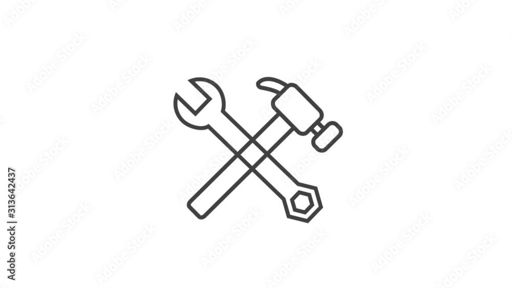 Hammer and wrench outline icon animation video. Hand drawn like symbol animated with motion graphic, can be used as loop item, has alpha channel and it's at 4K video resolution. Hammer and wrench outline icon animation video. Hand drawn like symbol animated with motion graphic, can be used as loop item, has alpha channel and it's at 4K video resolution.