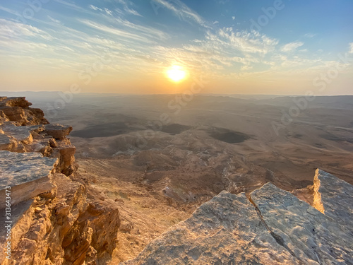 Sunrise in Negev Desert. View of the Makhtesh Ramon Crator at Mitzpe Ramon, Sothern Negev, Israel. photo
