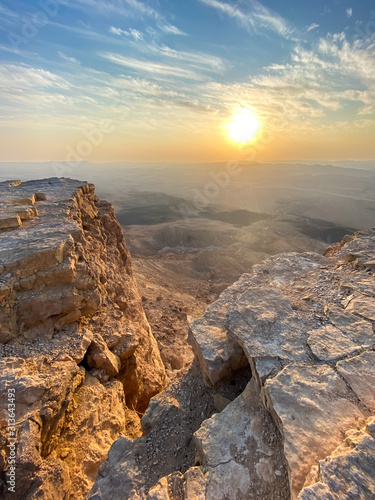 Sunrise in Negev Desert. View of the Makhtesh Ramon Crator at Mitzpe Ramon, Sothern Negev, Israel.