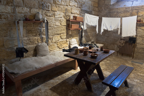 Interior of the living quarters of military personnel of the 19th century in the casemate of the Konstantinovsky battery in the hero city of Sevastopol, Crimea photo