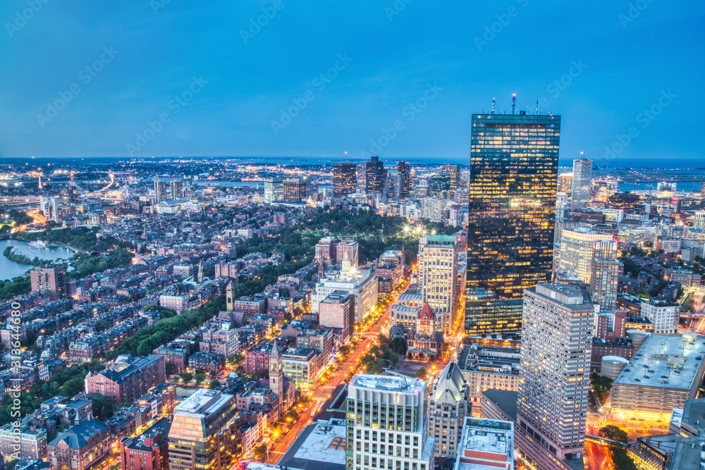 Fototapeta premium Aerial View of Boston at Dusk