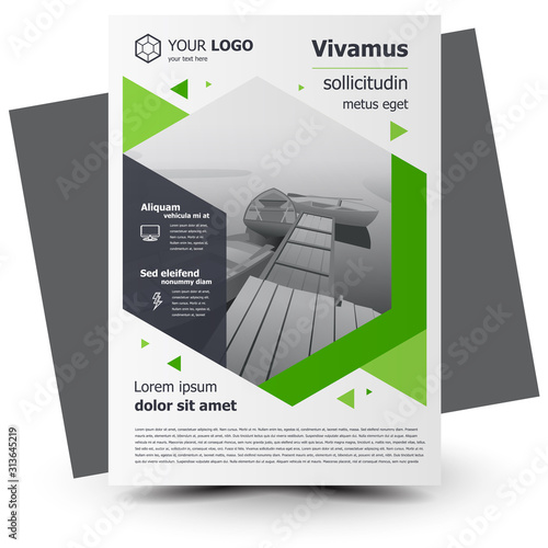 Flyer brochure design, business flyer size A4 template, creative leaflet, trend cover geometric, green color